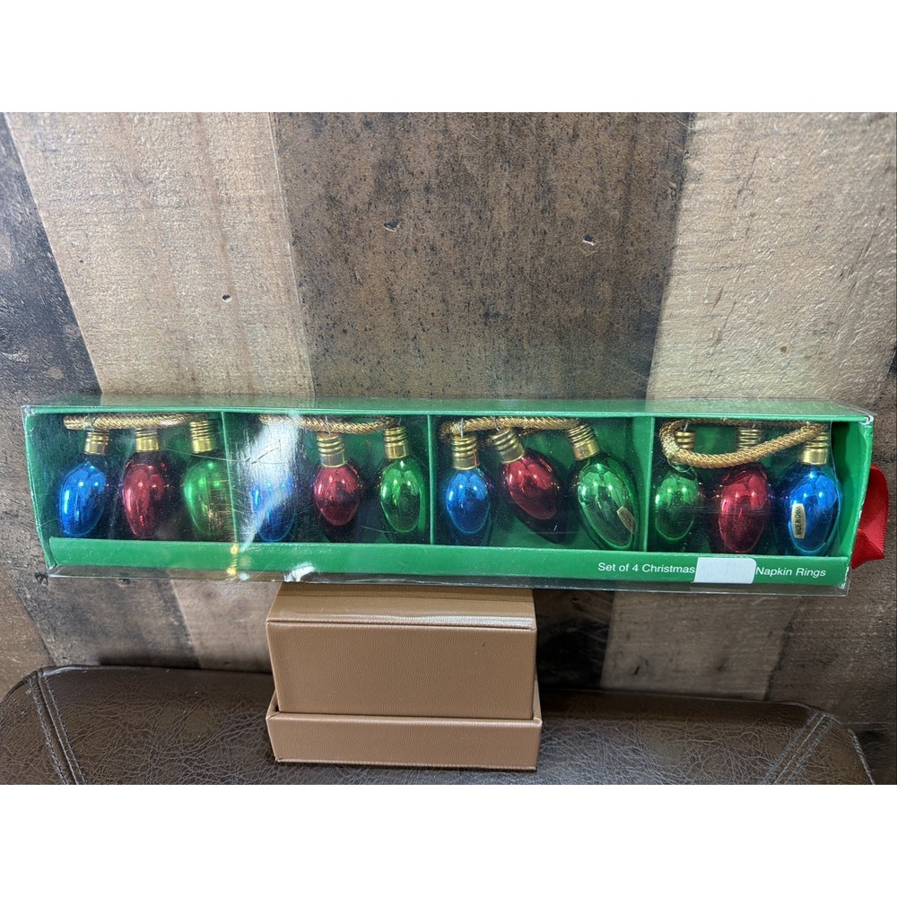 Christmas Napkin Rings Set Of 4 Plastic Christmas Light Bulbs Retro Vintage